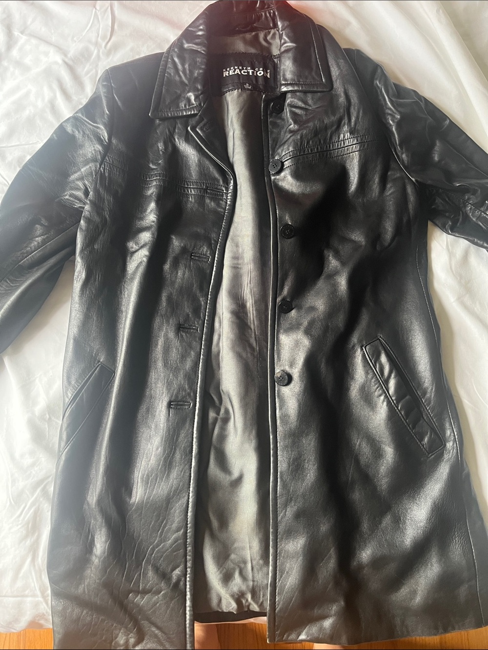 Kenneth Cole Reaction Black Leather Trench Coat